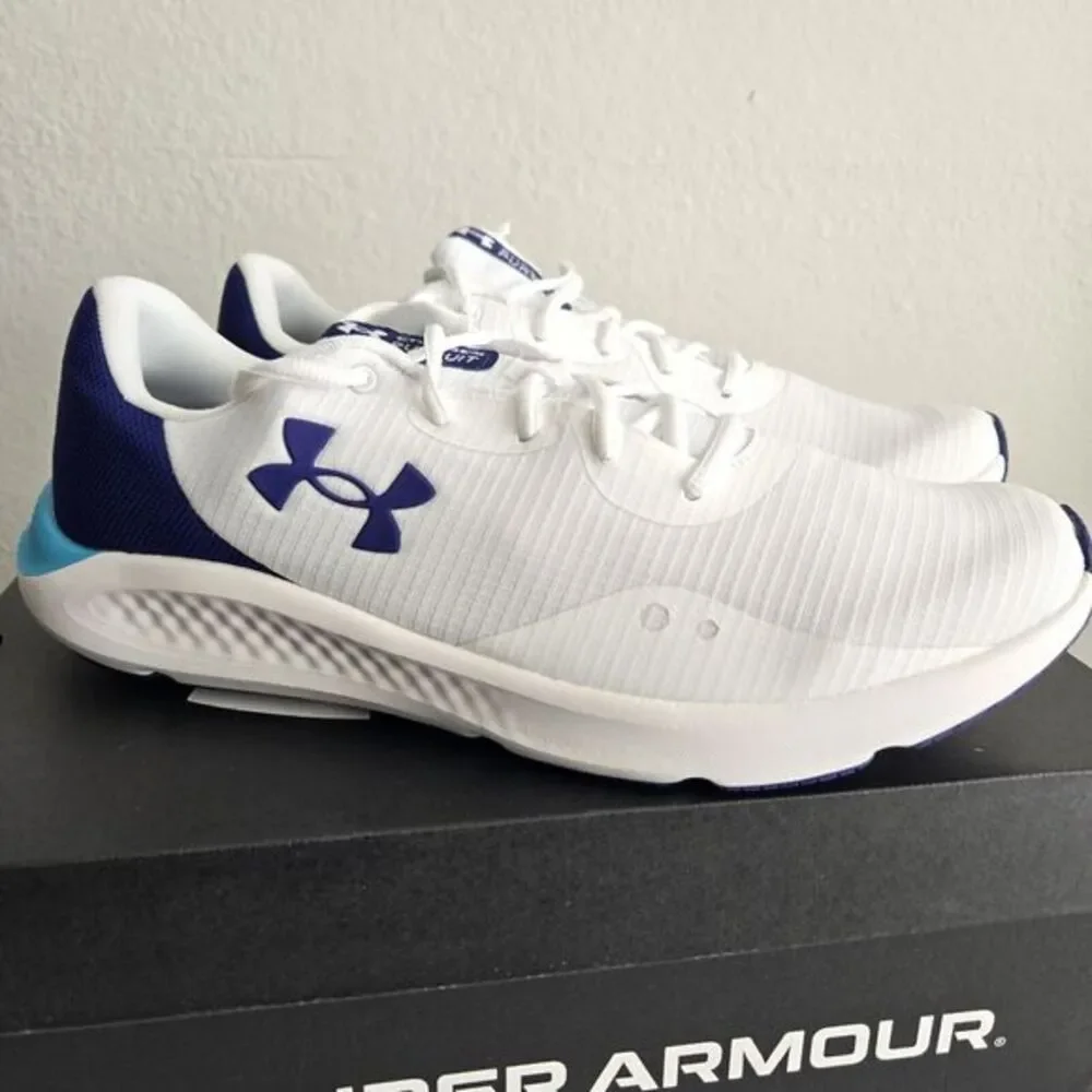 Under ARMOUR Charged Pursuit 3 TECH Men's Size 11.5 White Blue Gym Running Train
